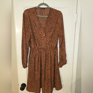 Elegant Brown Leopard Print Long Sleeve Dress